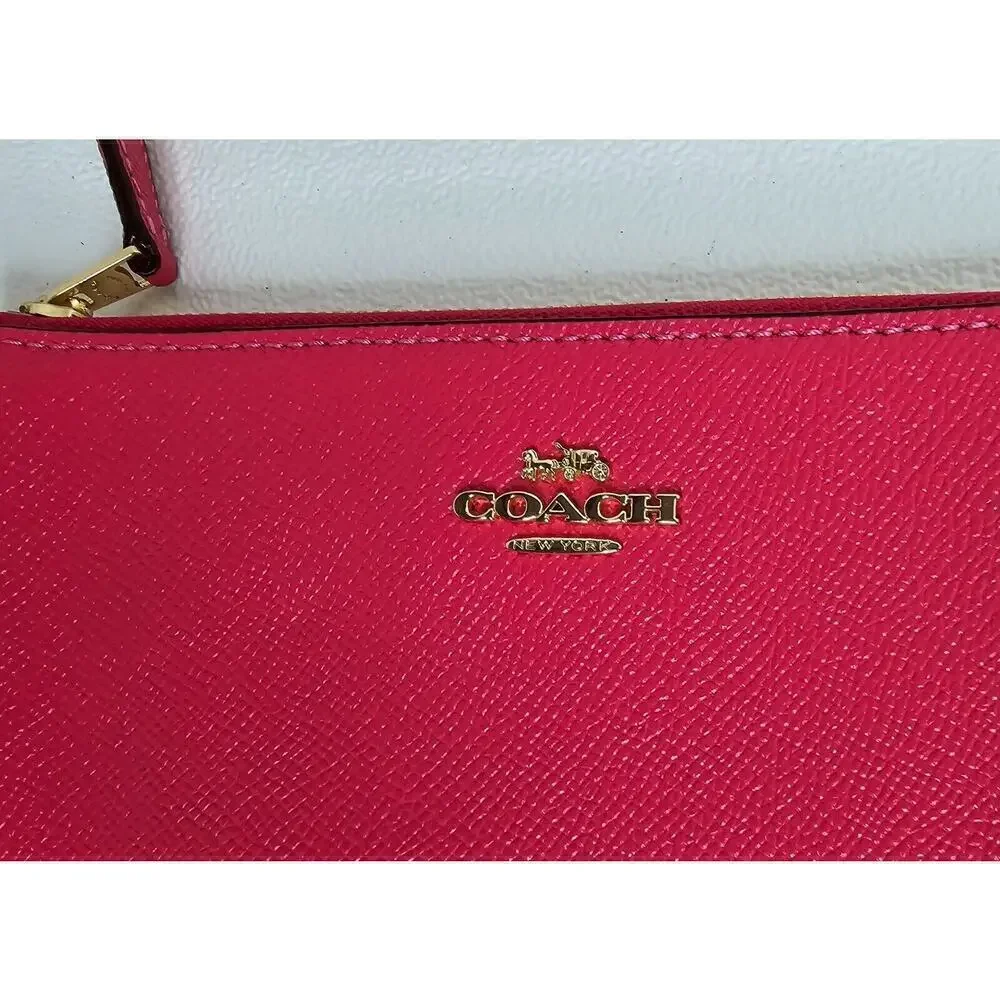 COACH ZIP WRISTLET F73044 WITH CHAIN ELECTRIC PINK CROSSGRAIN LEATHER NEW NWT